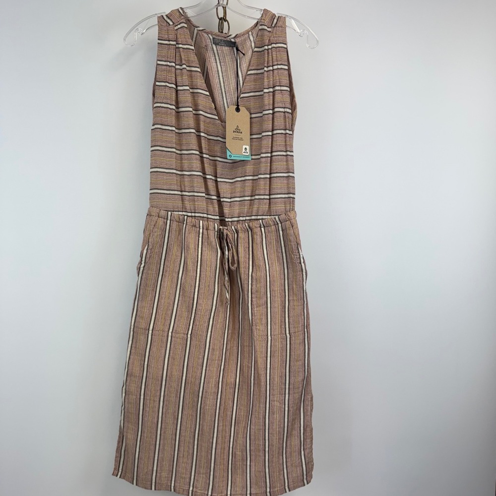 PrAna Ecotropics Dress Women's XS Brown Copper Stripe Organic Cotton Midi NWT